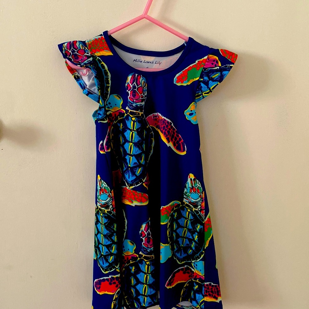 Navy Sea Turtle, Angel sleeve A Line dress